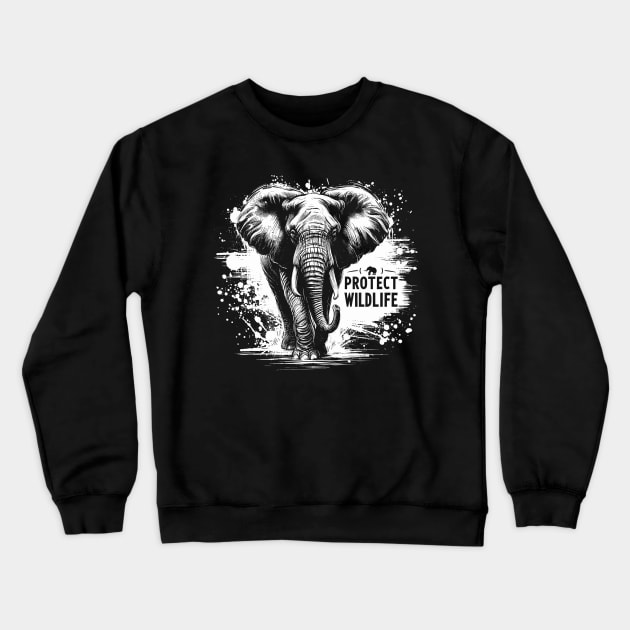 Protect Wildlife - Elephant Crewneck Sweatshirt by PrintSoulDesigns